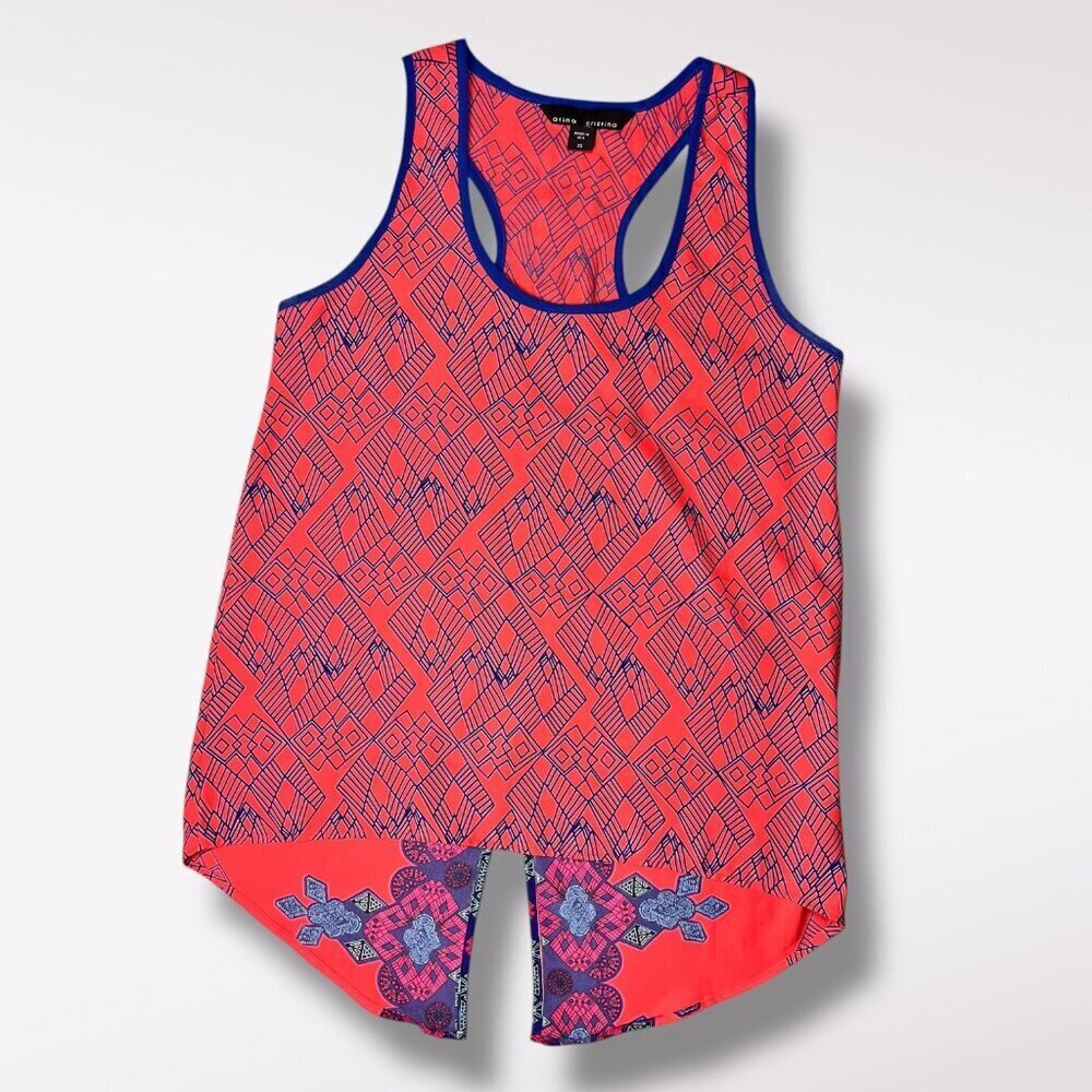Racerback Tank Top Split Back Orange Blue Lightweight XS